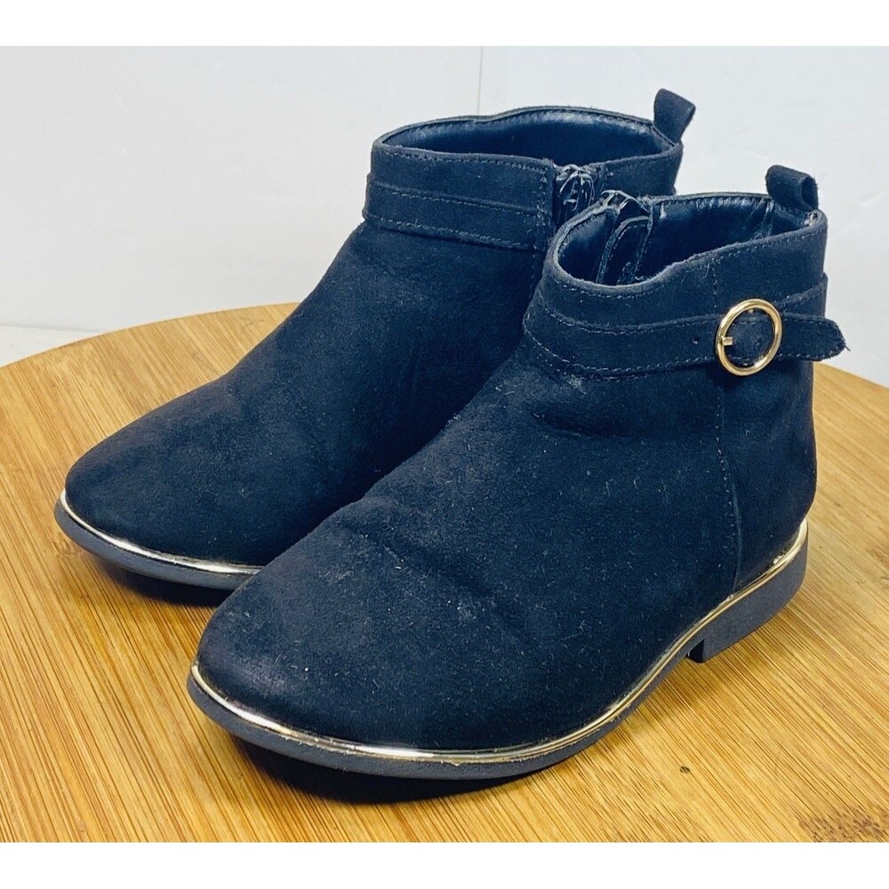 Children’s Place Faux Black Suede Dress Ankle Boot Girls Size 8